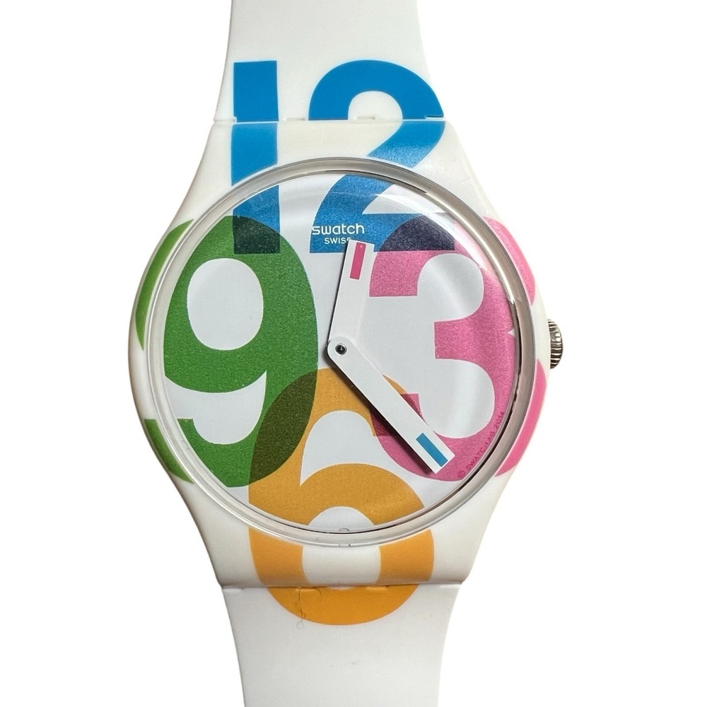 Swatch SUOW117 Colorful Numbers Watch White Swiss New Gent Quartz Working